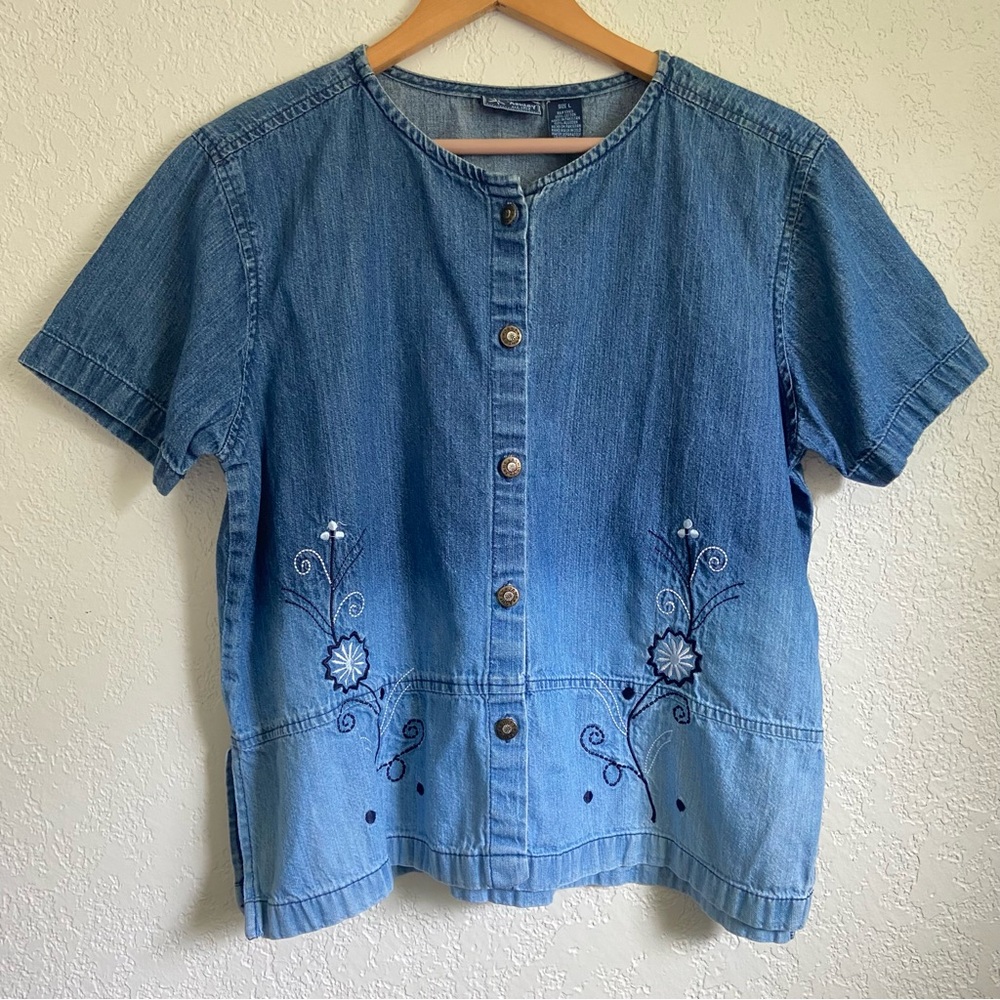 Vintage Jane Ashley Blue Ombré Denim Top
